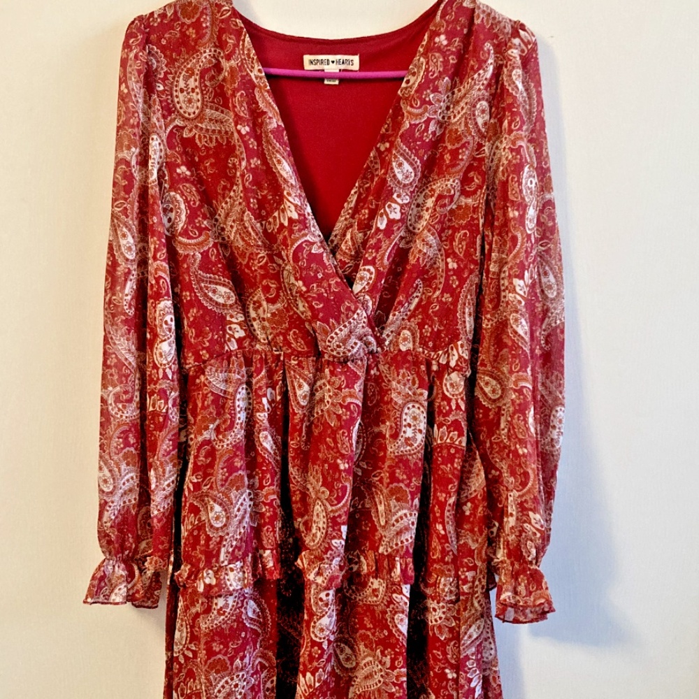 Red Paisley Dress with Long Sleeves